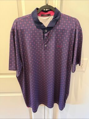 Greyson Navy Polo with Pink Micro Motif